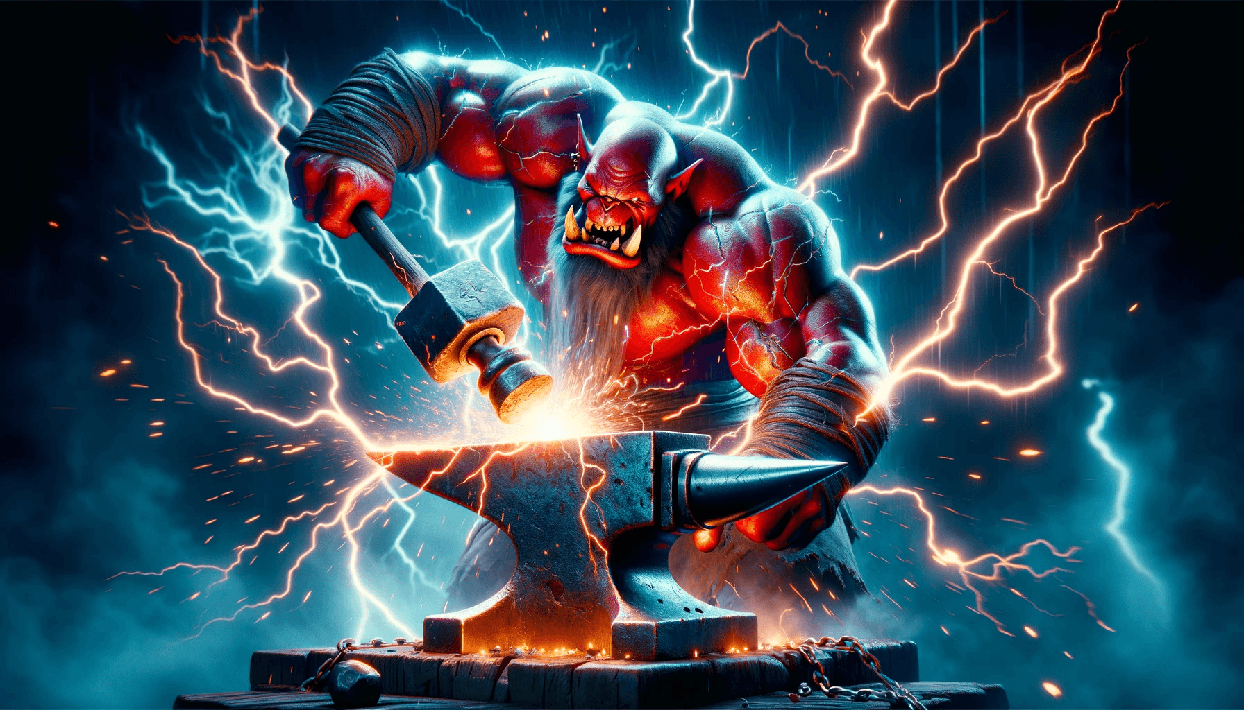 TurboBuilds cover photo. Dwarf over a forge.